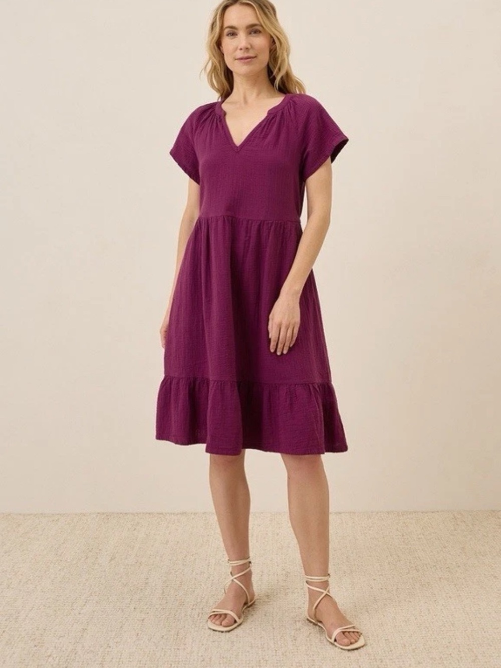 Pact Coastal Double Gauze Breezy Dress Medium Sangria Organic Cotton Midi